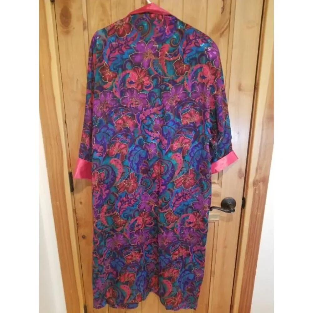 Vintage Victoria Secret Kimono Silk Robe S Purple Floral Pattern‎ Long